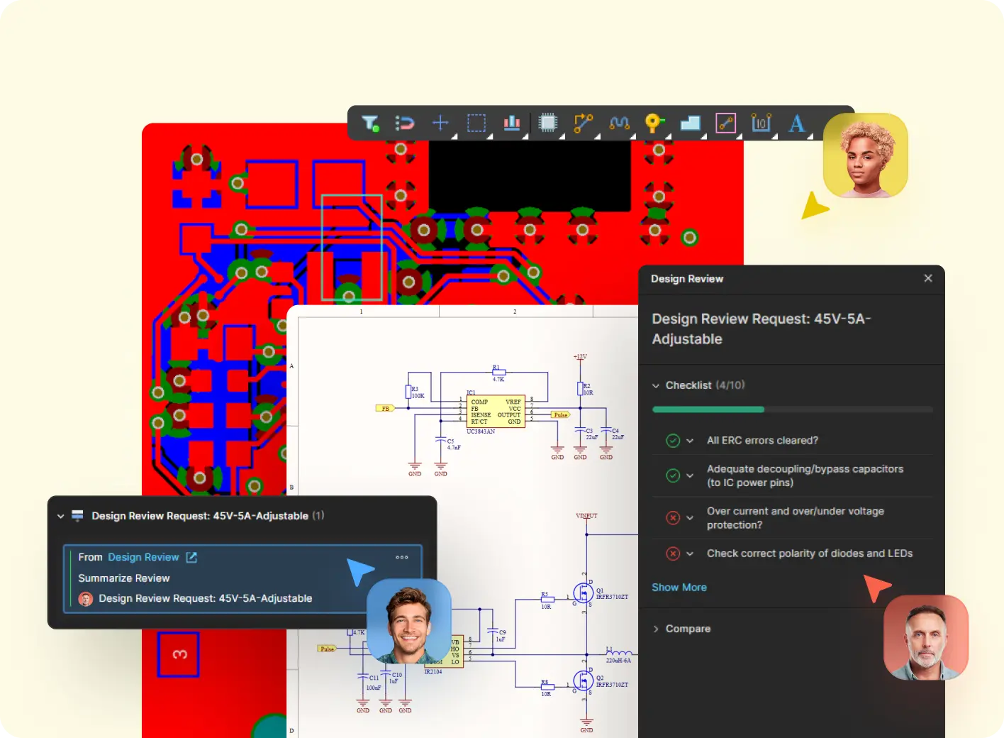 Collaborative PCB and schematic design review with a shared checklist