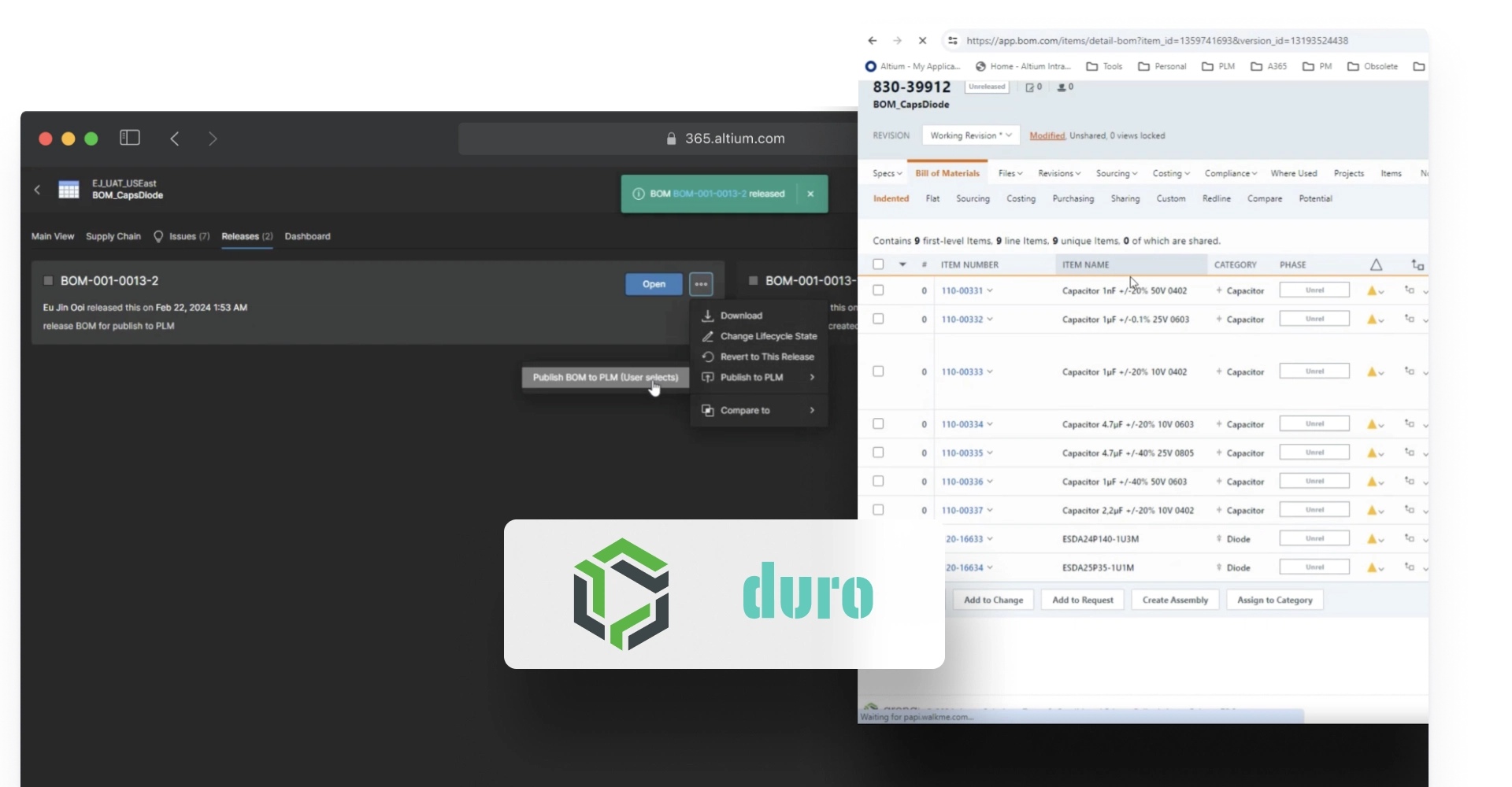 Sync Components With Cloud PLM, Publish BOMs to It