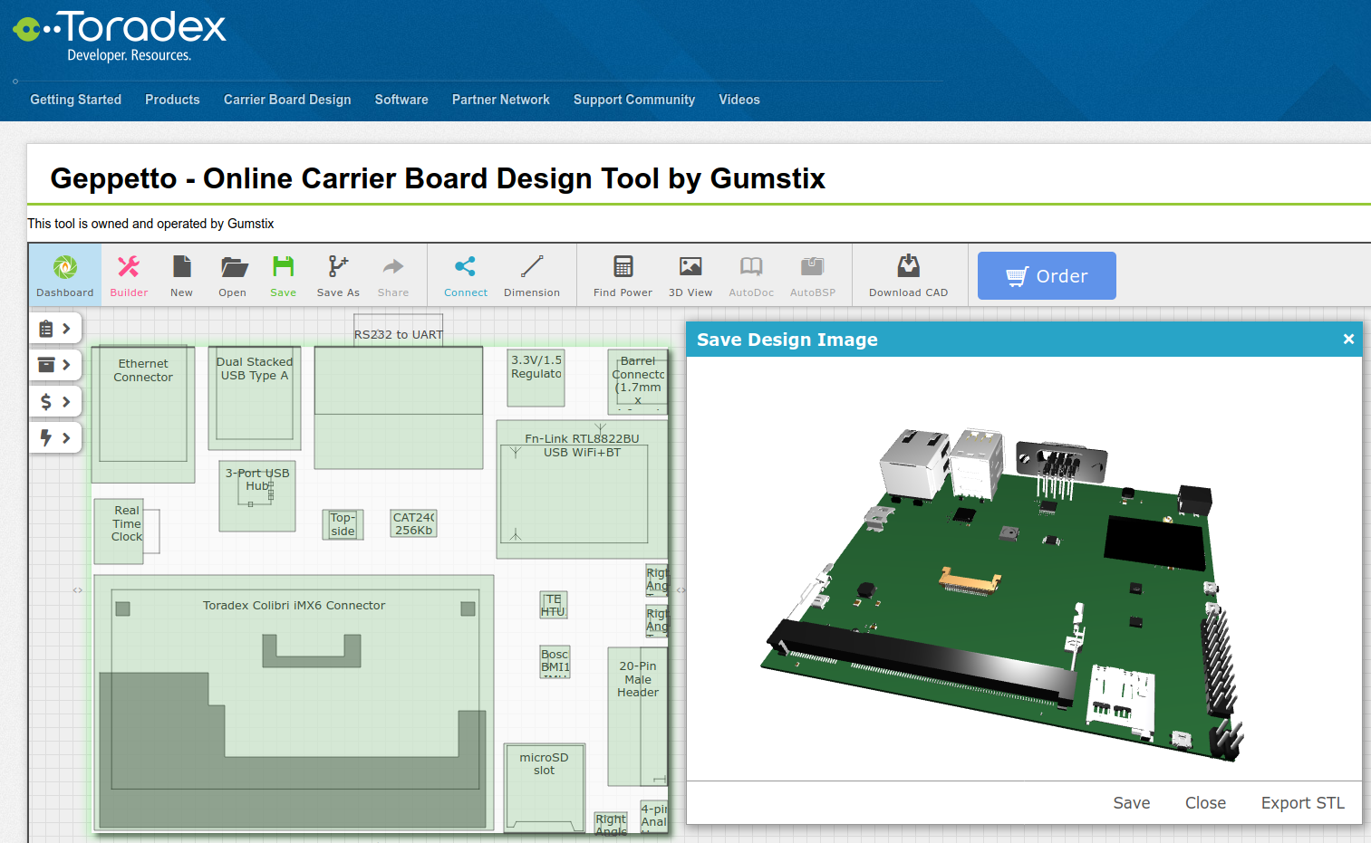 Embedded directly in the Toradex website, Geppetto generates EagleCAD, .BRD and .SCH files of customized Toradex designs